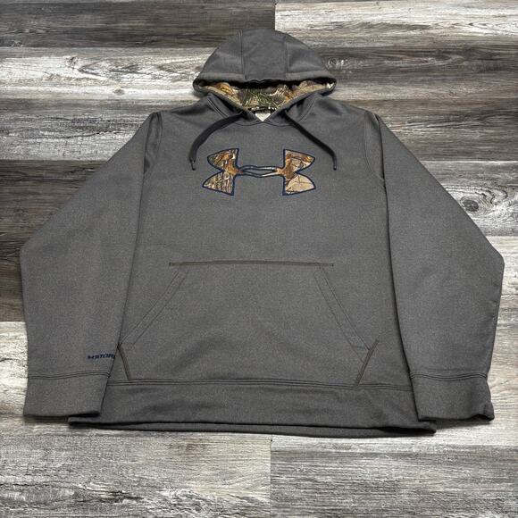 Under Armour Black Realtree Big Camo Logo UA Mens M Loose Fit Sweatshirt Hoodie - Picture 2 of 9